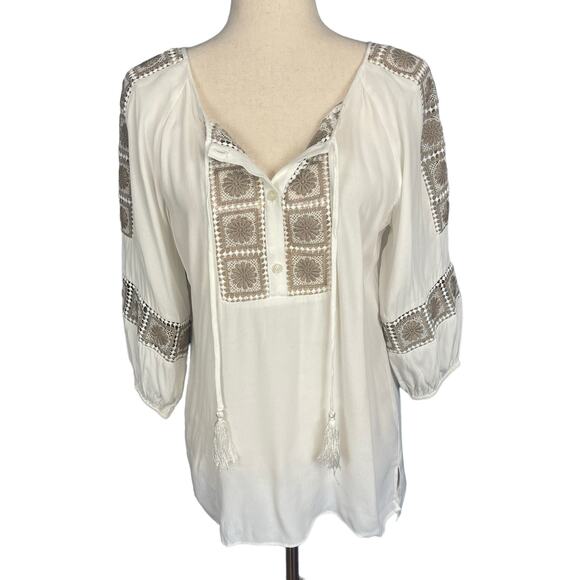 Hale Bob Bala Paneled Tunic Top Cream Tan Small Size 6 - Picture 5 of 10